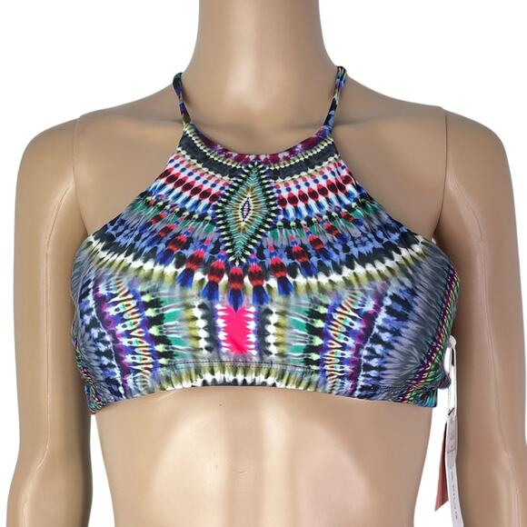 New PilyQ Nile Hudson Tye Dye High-Neck Cross Over Strap Bikini Top - Picture 1 of 7